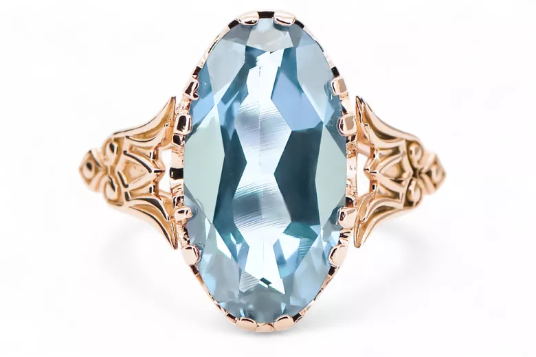 Ring Vintage style Aquamarine Original Vintage 14K Rose Gold vrc058r